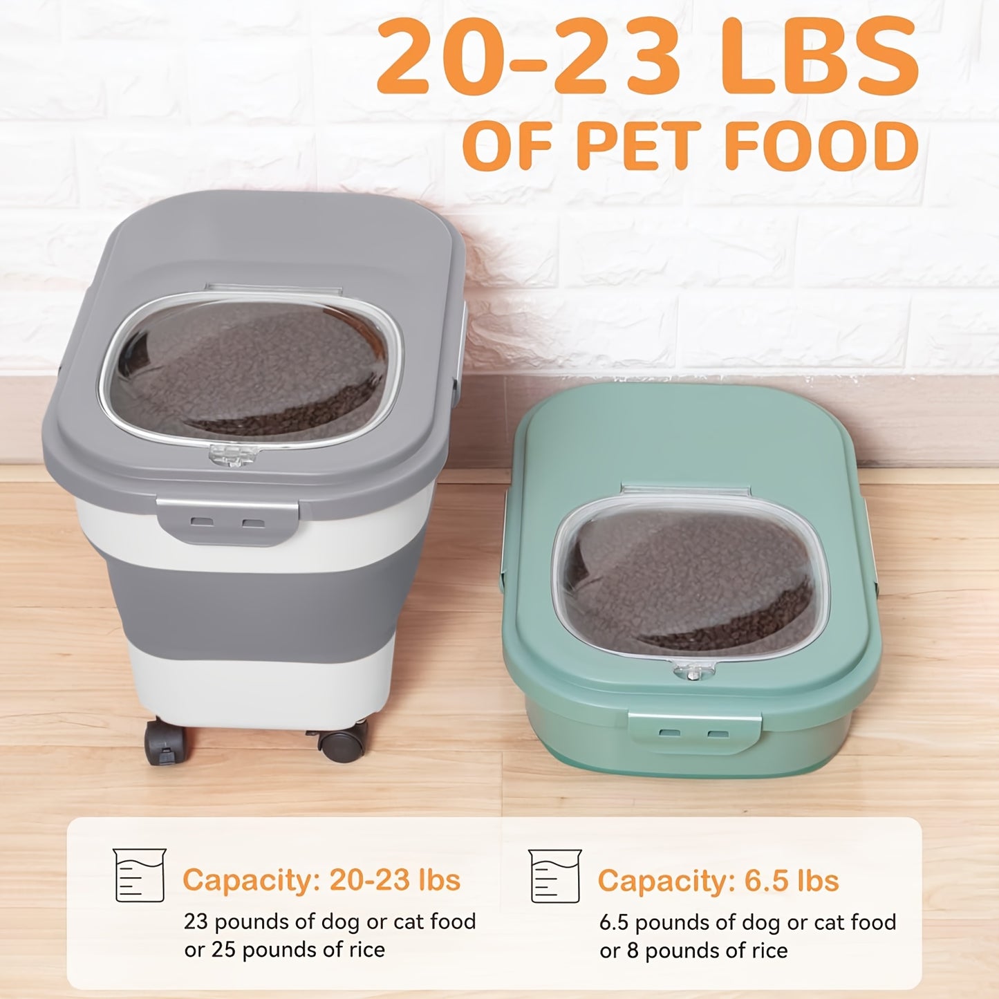 [Collapsible Pet Food Container Wheels] 20lbs Collapsible Dog Food Storage Container with Airtight Lid, Wheels, Scoop - Rectangular PP Pet Treat Container for Dry Food, Suitable for Dogs, Cats & Small Pets, Pet Snacks, Other