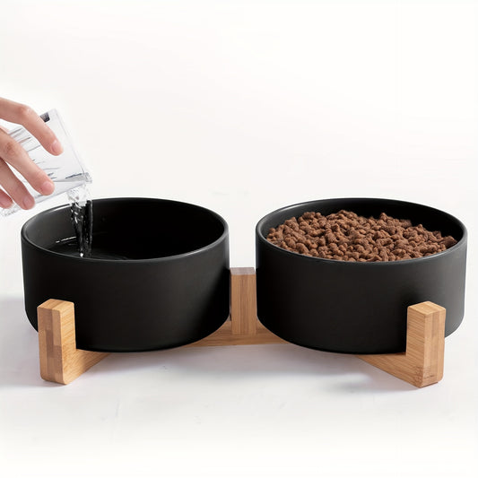 Non-Slip Ceramic Double Pet Food Bowl for Cats and Dogs - Prevents Spills and Slips, Easy to Clean and Durable