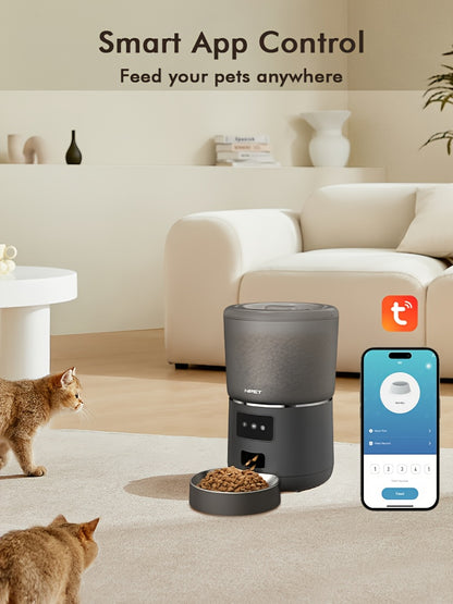 NPET 4L 140.8OZ Automatic Pet Feeder Tailored Healthy Meals Dispenses 1-9 Portions with Accurate Control 4L Large Capacity Available in Button And APP Versions