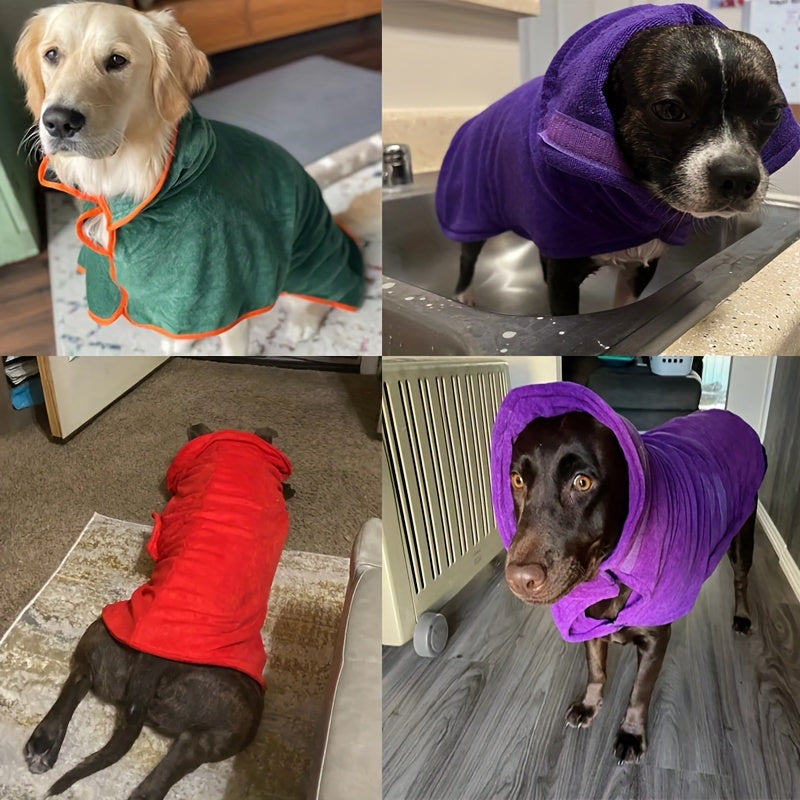[Quick-Dry Dog Drying Coat] Super Absorbent Quick-Dry Dog Drying Coat - Warm-Keeping Bathrobe with Full Body Coverage & Hood, Multiple Colors (Purple, Blue, Green, Yellow, Red), Durable Fabric for Efficient Water Absorption &