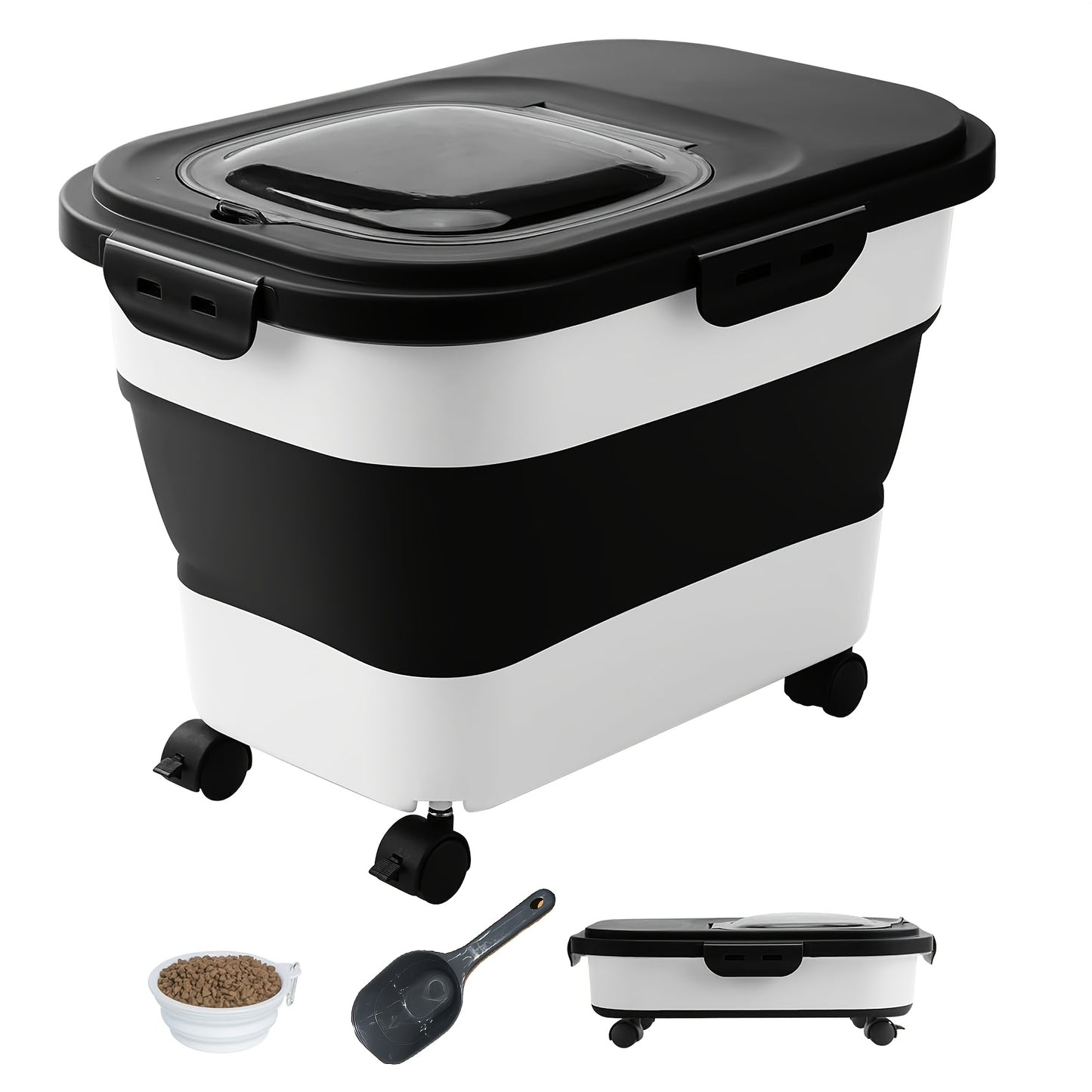 [Collapsible Pet Food Container Wheels] 20lbs Collapsible Dog Food Storage Container with Airtight Lid, Wheels, Scoop - Rectangular PP Pet Treat Container for Dry Food, Suitable for Dogs, Cats & Small Pets, Pet Snacks, Other