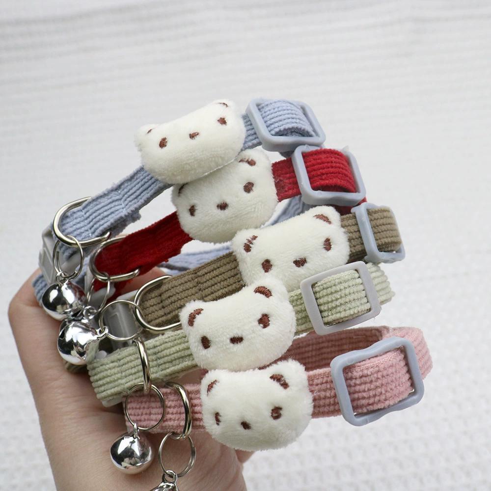 Cute Cartoon Bear Decor Pet Collar Adjustable Cat Collar, Breakaway Cat Collar With Bell
