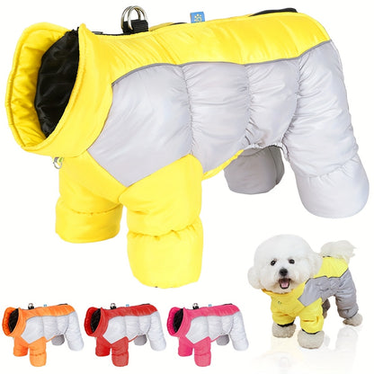 Waterproof Windproof & Reflective Dog Jacket with Hood-like Turtleneck & Full-Leg Coverage - Winter Coat for Small/Medium Dogs, Multi-Color Options (Red/Yellow/Pink/Green/White) - Machine Washable Pet Warm Clothing
