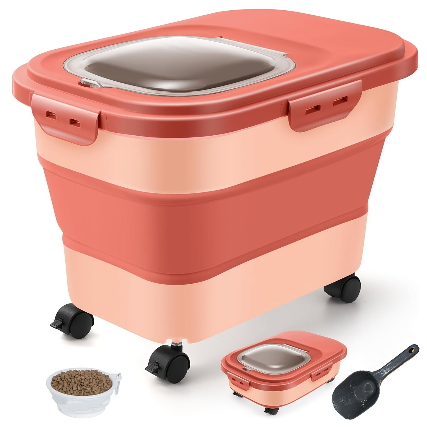 [Collapsible Pet Food Container Wheels] 20lbs Collapsible Dog Food Storage Container with Airtight Lid, Wheels, Scoop - Rectangular PP Pet Treat Container for Dry Food, Suitable for Dogs, Cats & Small Pets, Pet Snacks, Other