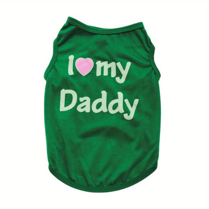 1pc Breathable Pet Vest for Summer Parties - Adorable 'I Love My Daddy/Mommy' Graphic Design for Dogs and Cats