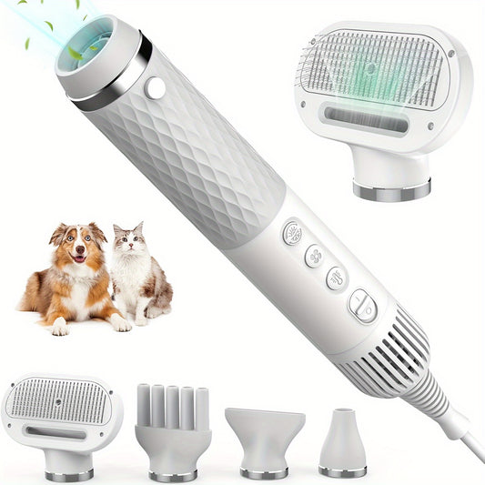 5-in-1 Portable Handheld Dog Hair Dryer - Advanced Smart Temperature Adjustment, Detachable Grooming Brush, Pet Washing Station, Travel-Friendly Design, Compact and Lightweight for Easy Use - Perfect for Home and Travel Pet C