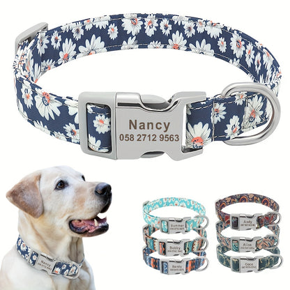 Personalized Pet Collar - Custom Engraved Nylon Dog Collar for Small Large Dogs, Cats, and Puppies with Name, Phone ID, and Adjustable Buckle - Durable, Waterproof, and Easy to Clean Basic Collar