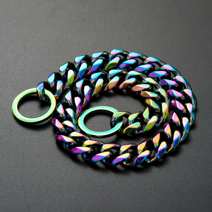 Titanium Steel Stainless Steel P Chain Colorful Cuban Chain Pet Dog Chain Heavy Duty Anti Slip Dog Collar