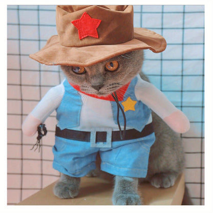 Adorable Small Breed Pet Policeman Costume - Polyester Knit Fabric, Cool Outfit with Hat for Christmas Halloween Party, Fun Cat Clothes for Small Dogs and Cats