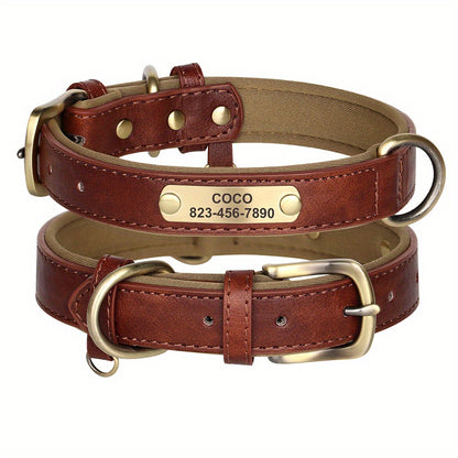 [Custom Dog Collar] Soft Padded Custom Engraved Dog Collar with ID Nameplate - Adjustable Pet Collars for Small to Large Dogs - Solid Pattern, Durable Material, Personalized