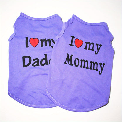 1pc Breathable Pet Vest for Summer Parties - Adorable 'I Love My Daddy/Mommy' Graphic Design for Dogs and Cats