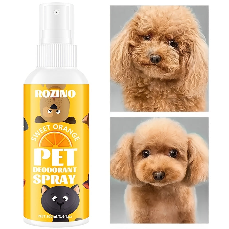 ROZINO 4pcs Pet Care Set: Natural Oral Health & Freshness - Deodorant Spray, Tooth Powder, Shampoo & Conditioner - Mild, Non-Irritating Plastic Material for Dogs & Cats