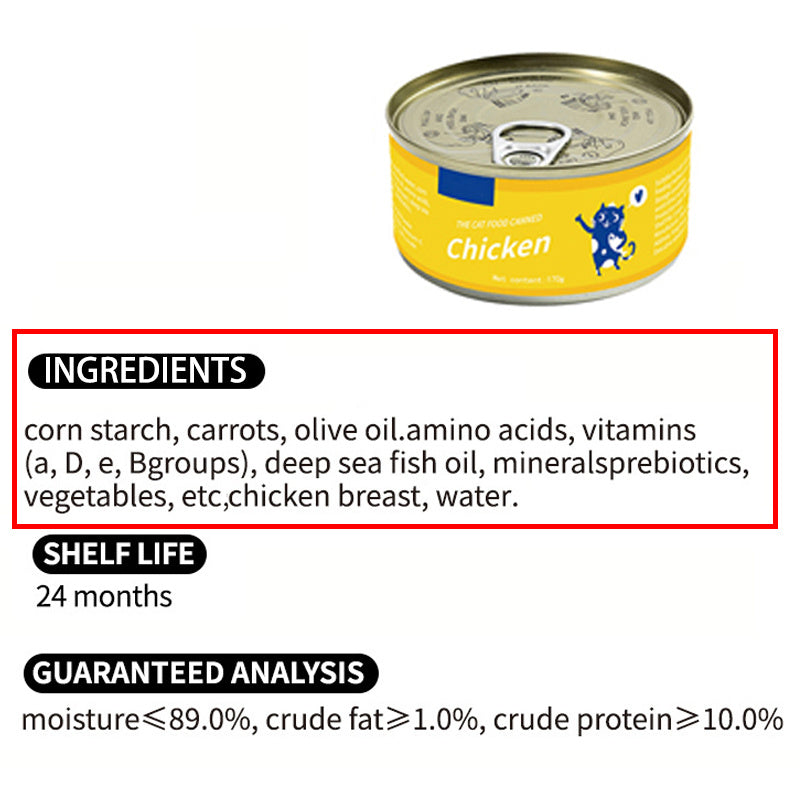 Canned Cat, 85g/3oz Canned Pet Snacks, Chicken Shredded Frozen Can, High Meat Content, Wet Food, Suitable for Cats and Dogs