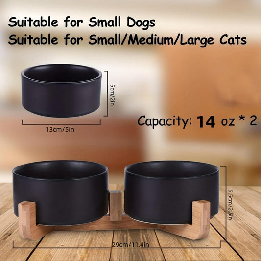 Non-Slip Ceramic Double Pet Food Bowl for Cats and Dogs - Prevents Spills and Slips, Easy to Clean and Durable