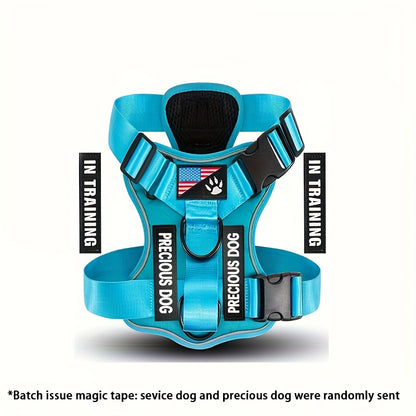 Service Dog Harness, Reflective Dog Vest Harness with 5pcs Patches, Adjustable Soft Oxford Pet Harness, Inner Layer Mesh, Easy to Control for Small Medium Large Dogs Random Buckle