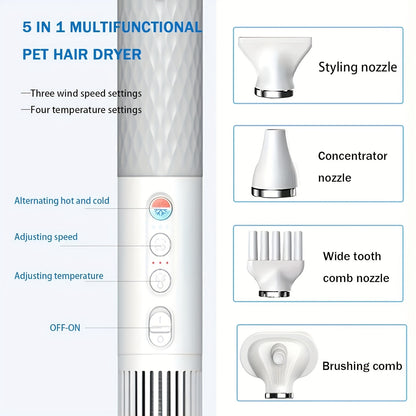 5-in-1 Portable Handheld Dog Hair Dryer - Advanced Smart Temperature Adjustment, Detachable Grooming Brush, Pet Washing Station, Travel-Friendly Design, Compact and Lightweight for Easy Use - Perfect for Home and Travel Pet C