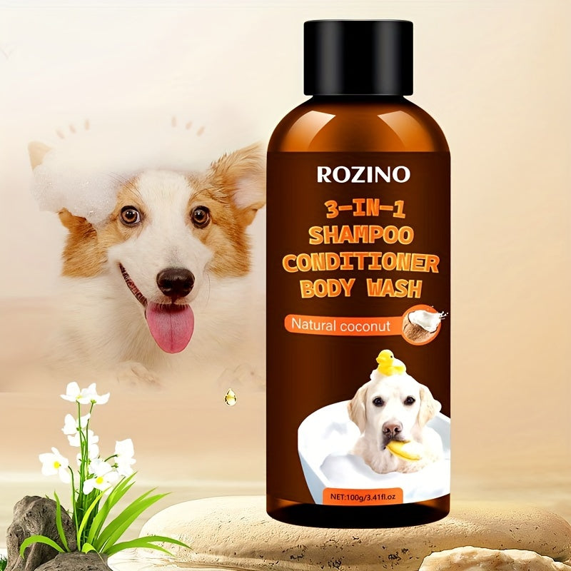 ROZINO Coconut Essence 3-in-1 Pet Shampoo & Conditioner Body Wash - Gentle Cleansing, Soothing Skin Care for Dogs and Cats, Natural Formula with Coconut Milk Extract, Safe for All Breeds, Pet Grooming Essentials | Coconut Sce