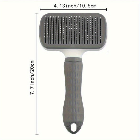 1pc Easy-Clean Dog & Cat Grooming Brush with One-Click Hair Removal, Plastic Handle & Gentle Massage Comb for Loose Fur - Detangling for All Pets, Dog Grooming Tools, Pet Care Accessory, Ergonomic Pet Accessory, Durable Pet P