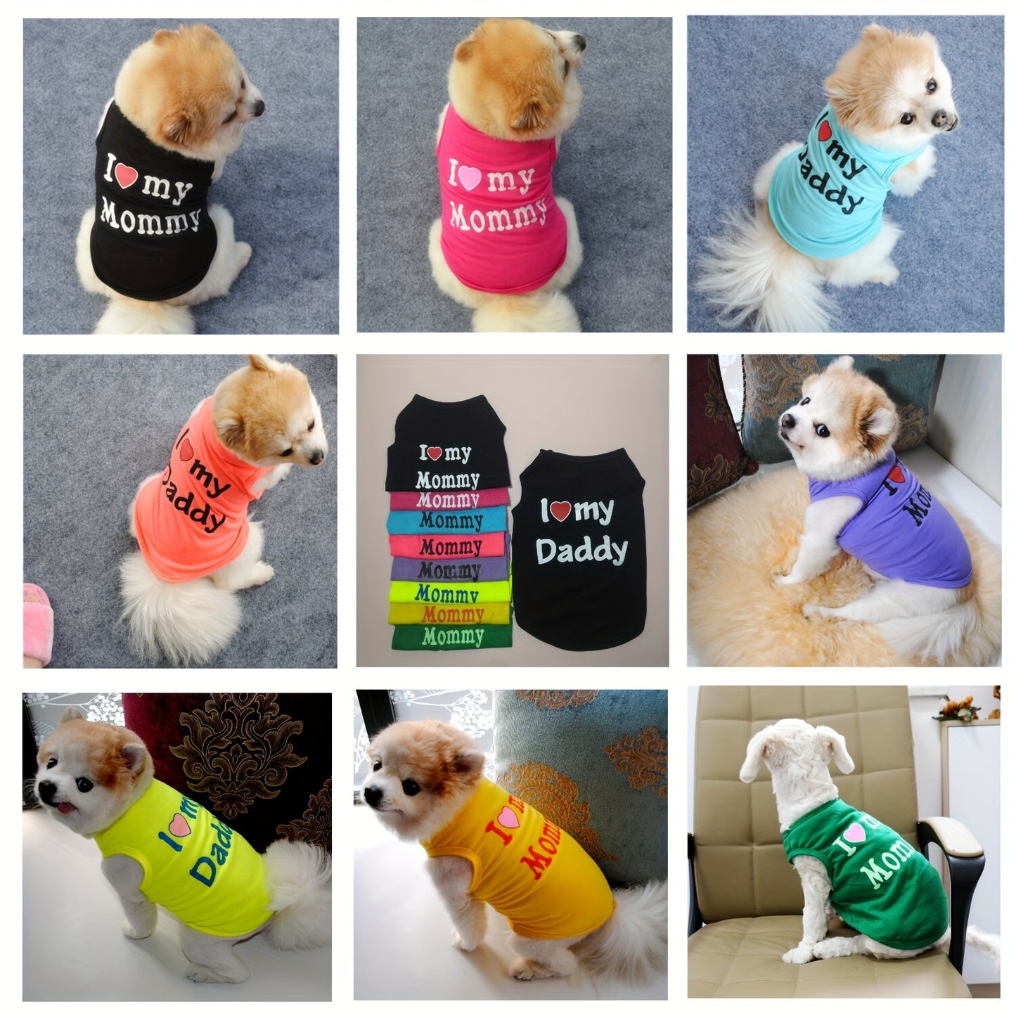 1pc Breathable Pet Vest for Summer Parties - Adorable 'I Love My Daddy/Mommy' Graphic Design for Dogs and Cats