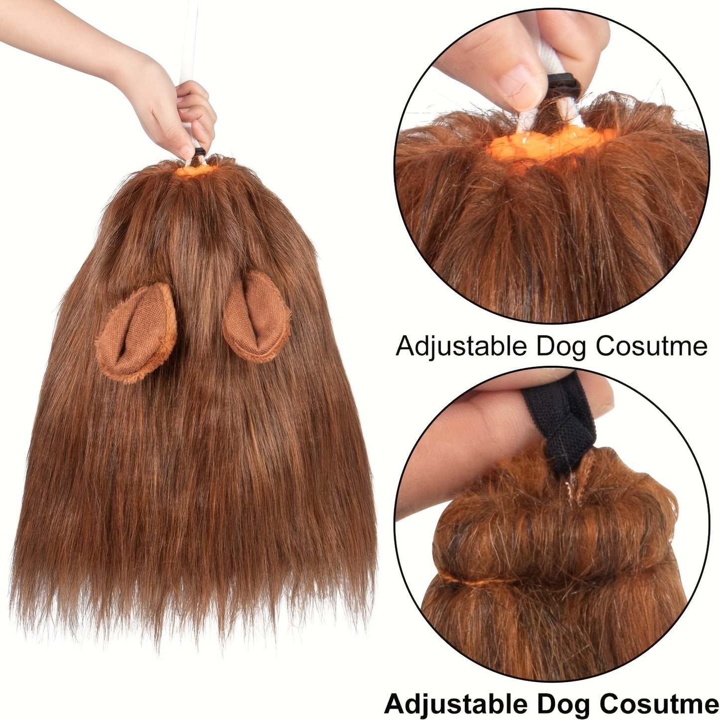 1pc Lion Mane Dog Costume - Adjustable Polyester Fiber Pet Wig for Medium & Large Dogs - Festive Christmas & Halloween Gift Accessory - For Dog Owners -  Perfect for Parties & Photoshoots