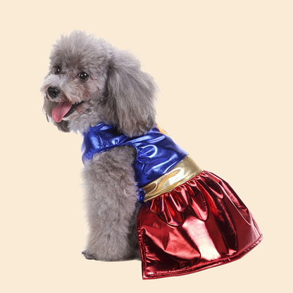 Superhero Dog Costume with Cape & Paw Print Logo - Vibrant Blue & Red Super Power Outfit for Small Breeds, Easy Slip-On Costume, Onesies For Small Dogs, Dog Clothes Costume, Suits For Small Dog, Doggy Outfits, Clothes For Pet