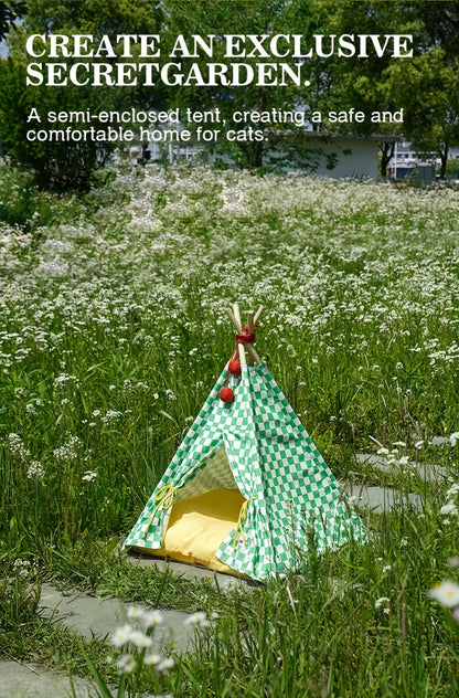 Zeze Cute Pet Tent Pet House Cat Nest Semi-closed Detachable Washable Mat Cat Bed Four Seasons Universal Cat Bed With Checkerboard Pattern