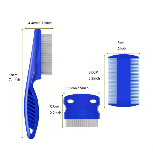 3pcs Professional Pet Grooming Tool Set for Cats and Dogs - Detangling Hair Combs for Easy Grooming and Shedding Control