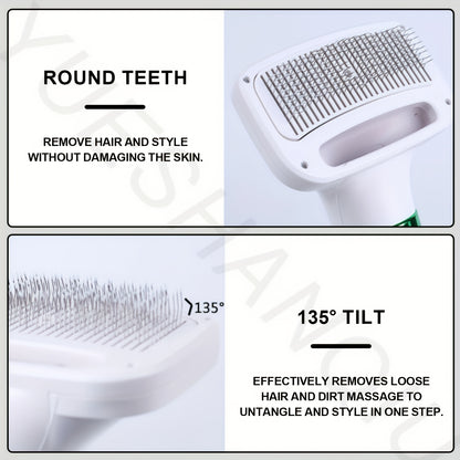 2-in-1 Pet Hair Dryer and Grooming Brush with 3-Speed Temperature Control, Quiet Operation for Dogs After Bathing, White with Green Accents, Plastic Material, Ideal for Wet or Dry Pet Care, Dog Grooming