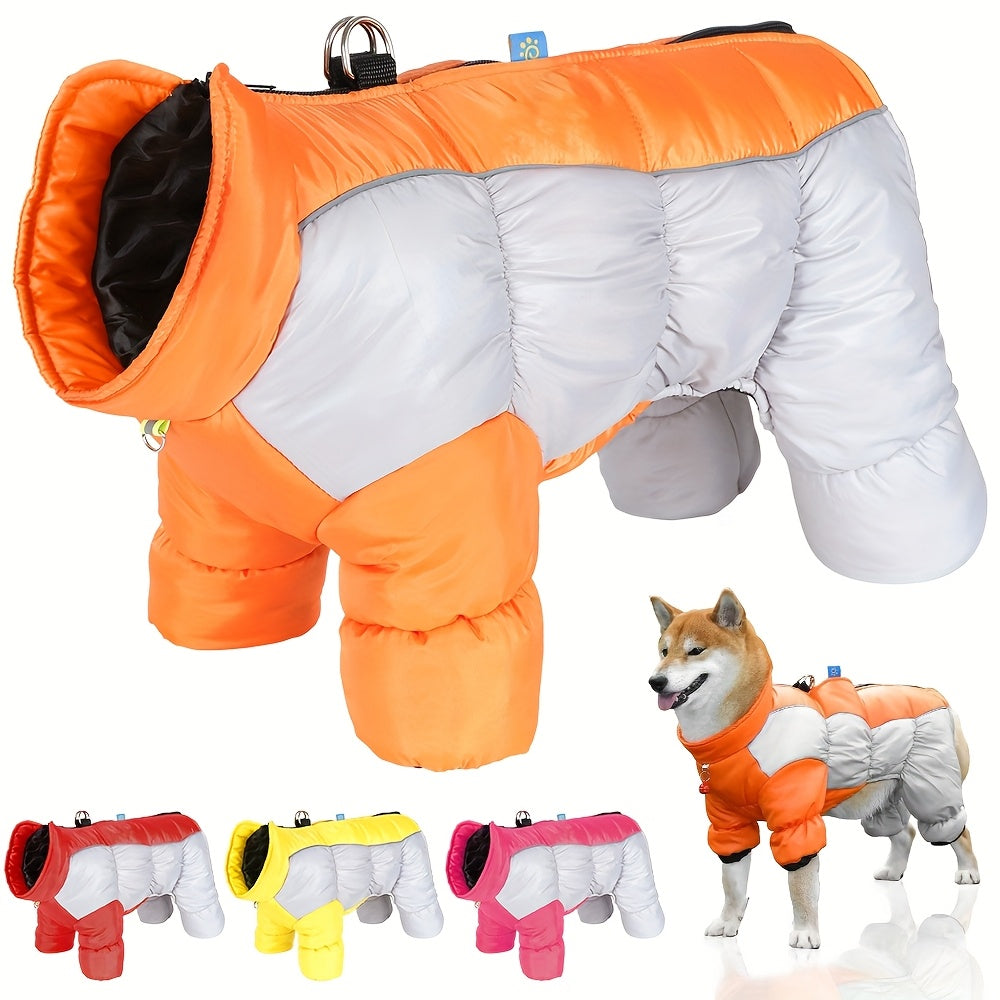 Waterproof Windproof & Reflective Dog Jacket with Hood-like Turtleneck & Full-Leg Coverage - Winter Coat for Small/Medium Dogs, Multi-Color Options (Red/Yellow/Pink/Green/White) - Machine Washable Pet Warm Clothing