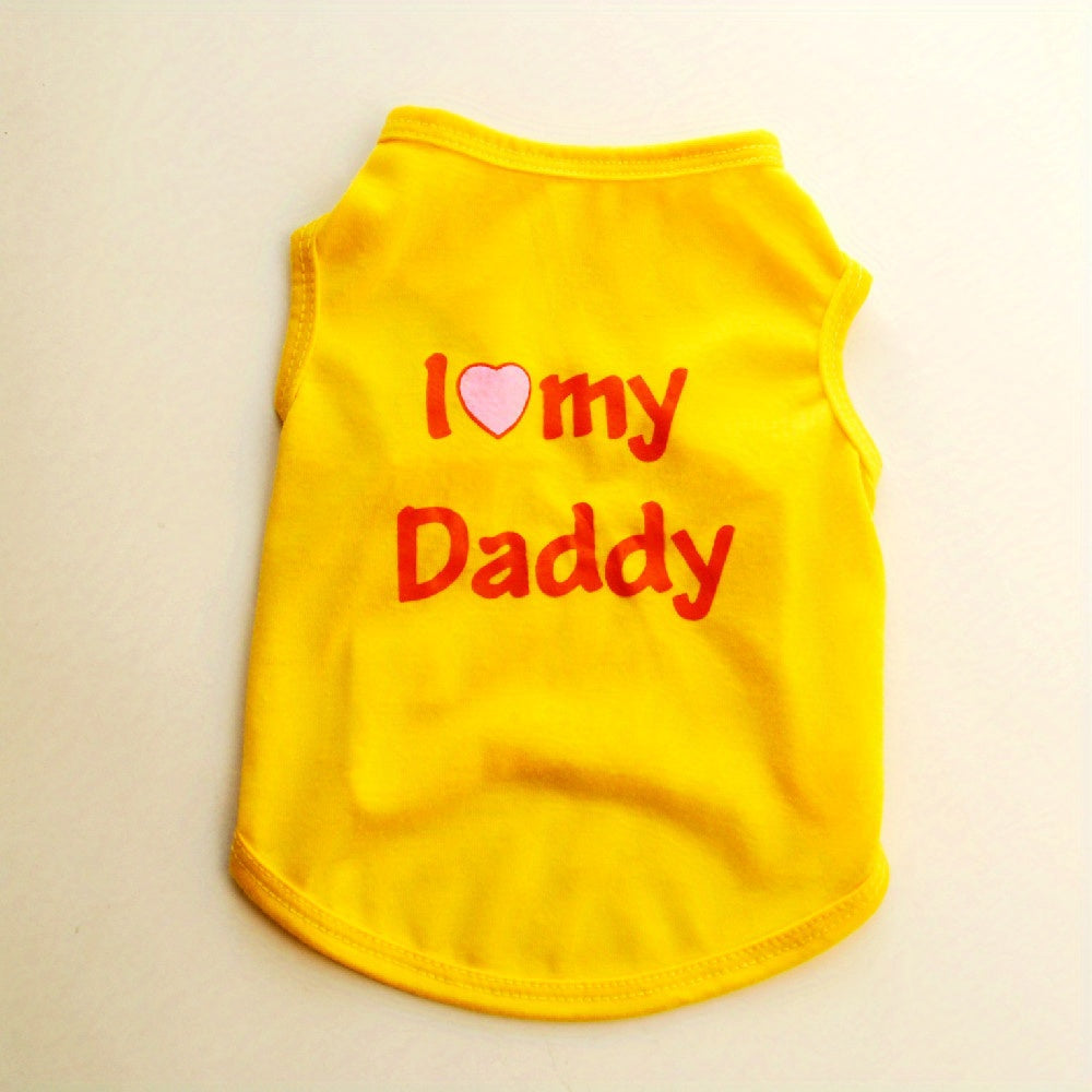 1pc Breathable Pet Vest for Summer Parties - Adorable 'I Love My Daddy/Mommy' Graphic Design for Dogs and Cats