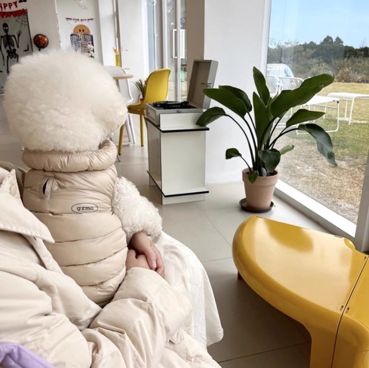 Winter Dog & Cat Vest - Thickened Warm Coat with Zipper Closure, Soft Pastel Colors (Blue, Pink, White) - for Small to Medium Pets - Cold Weather Apparel for Pomeranians, Chihuahuas, Shih Tzus - Easy On/Off Pet Clothing, Dog