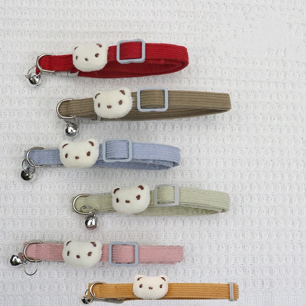Cute Cartoon Bear Decor Pet Collar Adjustable Cat Collar, Breakaway Cat Collar With Bell