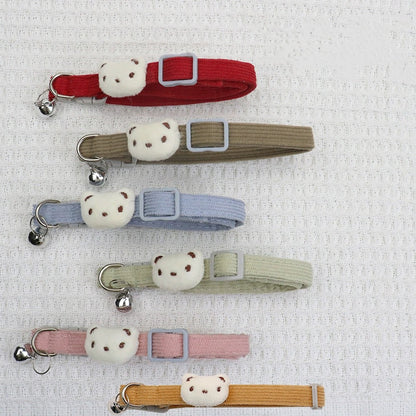 Cute Cartoon Bear Decor Pet Collar Adjustable Cat Collar, Breakaway Cat Collar With Bell