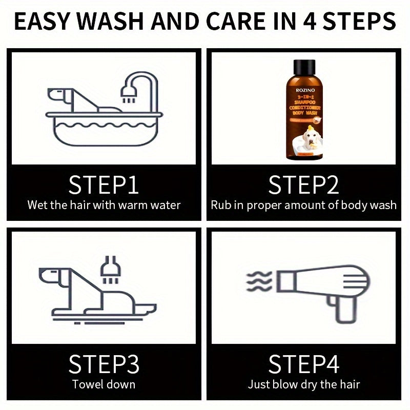 ROZINO Coconut Essence 3-in-1 Pet Shampoo & Conditioner Body Wash - Gentle Cleansing, Soothing Skin Care for Dogs and Cats, Natural Formula with Coconut Milk Extract, Safe for All Breeds, Pet Grooming Essentials | Coconut Sce