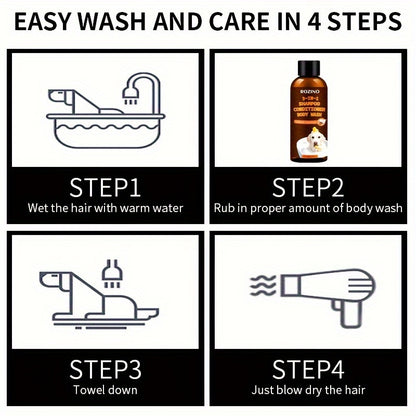 ROZINO Coconut Essence 3-in-1 Pet Shampoo & Conditioner Body Wash - Gentle Cleansing, Soothing Skin Care for Dogs and Cats, Natural Formula with Coconut Milk Extract, Safe for All Breeds, Pet Grooming Essentials | Coconut Sce