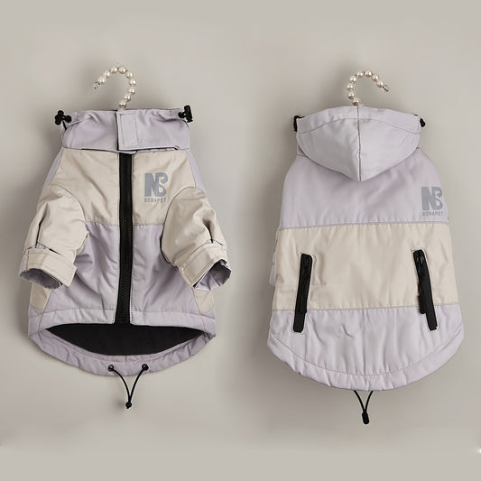 Colorful Waterproof Pet Jacket for Medium/Large Dogs - Durable 100% Polyester, Easy-Zip Closure with Hood, "MB" Design - Ideal for Outdoor Adventures, Dog Raincoat Waterproof