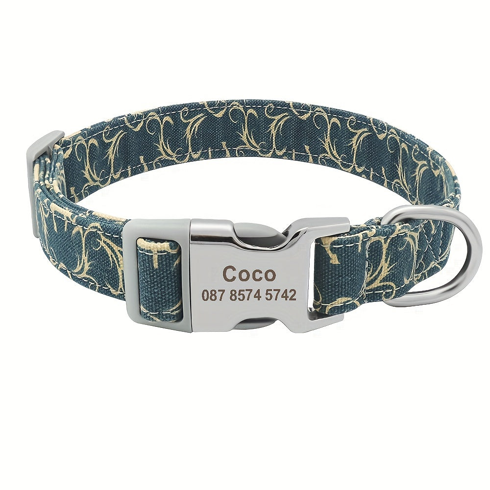 Personalized Pet Collar - Custom Engraved Nylon Dog Collar for Small Large Dogs, Cats, and Puppies with Name, Phone ID, and Adjustable Buckle - Durable, Waterproof, and Easy to Clean Basic Collar