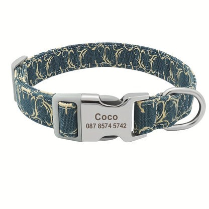 Personalized Pet Collar - Custom Engraved Nylon Dog Collar for Small Large Dogs, Cats, and Puppies with Name, Phone ID, and Adjustable Buckle - Durable, Waterproof, and Easy to Clean Basic Collar