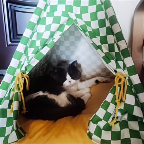 Zeze Cute Pet Tent Pet House Cat Nest Semi-closed Detachable Washable Mat Cat Bed Four Seasons Universal Cat Bed With Checkerboard Pattern