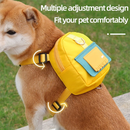 Colorful Nylon Pet Harness with Leash & Backpack - Cartoon School Bag Design for Dogs, Machine Washable, Ideal for Outdoor Adventures