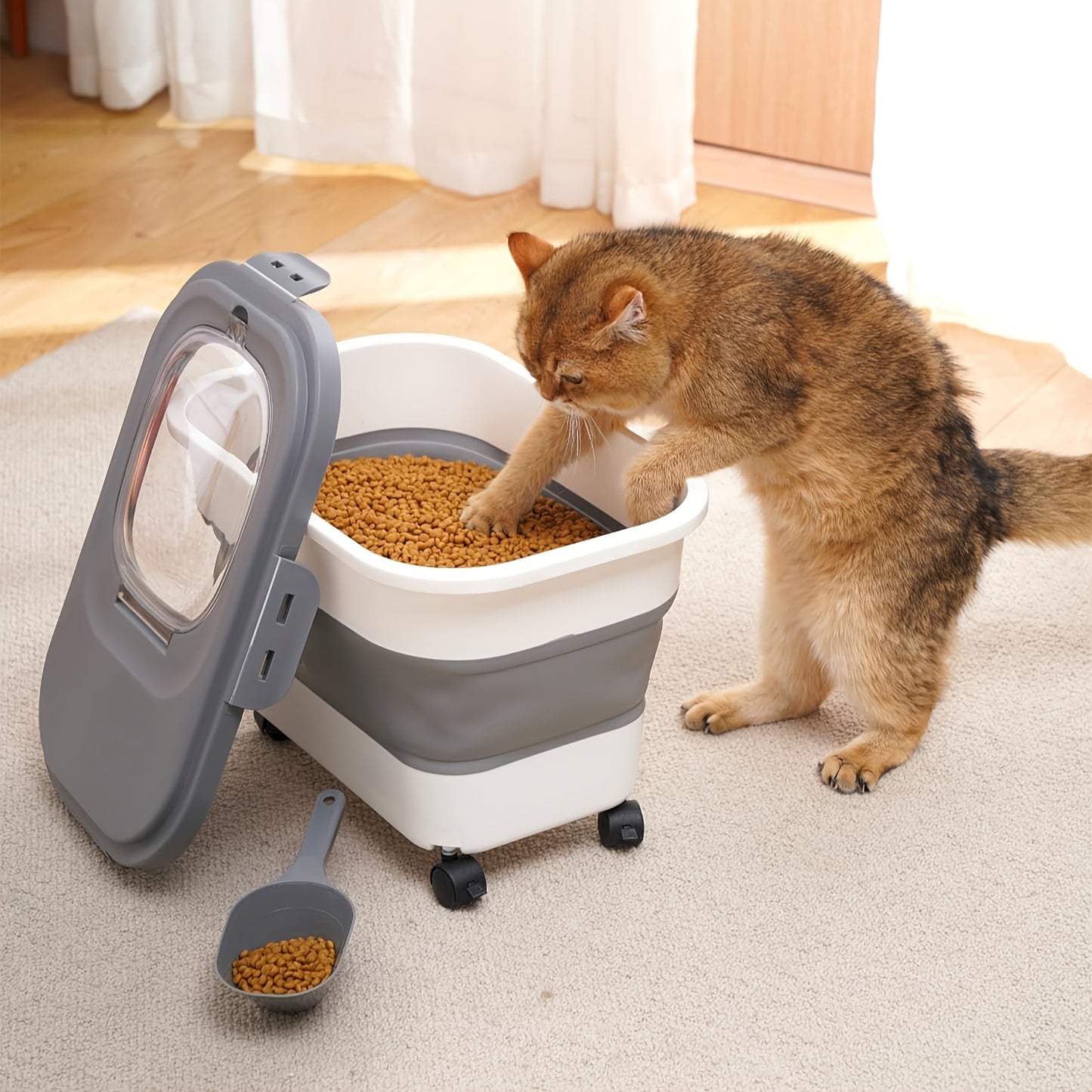 [Collapsible Pet Food Container Wheels] 20lbs Collapsible Dog Food Storage Container with Airtight Lid, Wheels, Scoop - Rectangular PP Pet Treat Container for Dry Food, Suitable for Dogs, Cats & Small Pets, Pet Snacks, Other