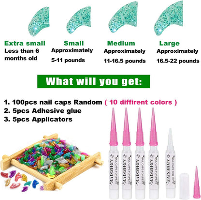20/100pcs Vibrant Cat Nail Caps - Soft, Colorful, and Gentle Claws Covers with Easy-Apply Glue and Applicators for Safe and Stylish Pet Grooming
