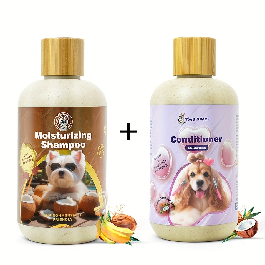 2pcs Pet Grooming Kit: Gentle Formula Shampoo & Conditioner For Dogs - Softens Fur, Cleanses & Cares, Nourishing Coconut Pet Care 3-in-1 Shampoo - Deep Cleans, Moisturizes, Itchy Skin Relief, Glossy Coat - Gentle & Safe For C