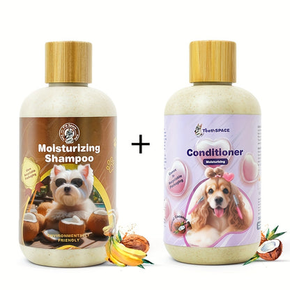 2pcs Pet Grooming Kit: Gentle Formula Shampoo & Conditioner For Dogs - Softens Fur, Cleanses & Cares, Nourishing Coconut Pet Care 3-in-1 Shampoo - Deep Cleans, Moisturizes, Itchy Skin Relief, Glossy Coat - Gentle & Safe For C