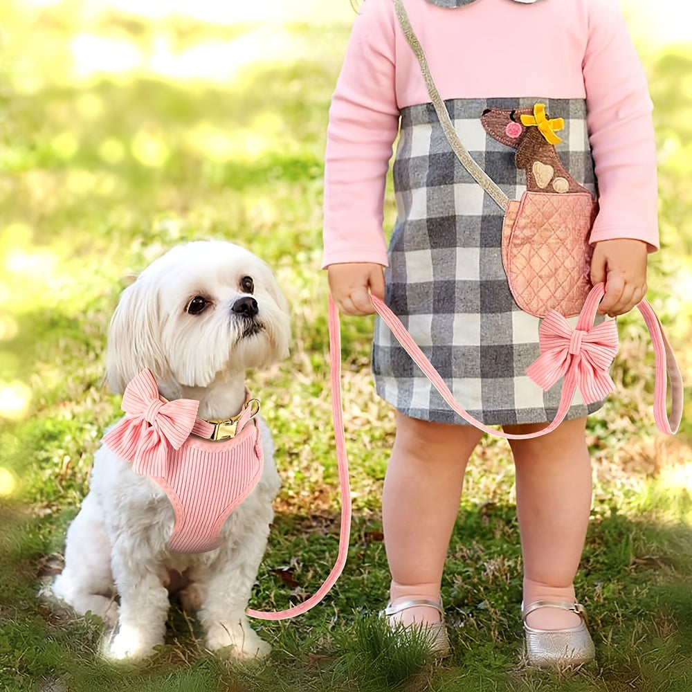 Soft Breathable Dog Collar Harness Leash Set Bowknot Pet Vest Harnesses Adjustable Pet Collars Leads For Small Medium Dogs