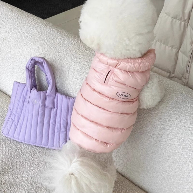 Winter Dog & Cat Vest - Thickened Warm Coat with Zipper Closure, Soft Pastel Colors (Blue, Pink, White) - for Small to Medium Pets - Cold Weather Apparel for Pomeranians, Chihuahuas, Shih Tzus - Easy On/Off Pet Clothing, Dog