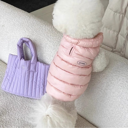 Winter Dog & Cat Vest - Thickened Warm Coat with Zipper Closure, Soft Pastel Colors (Blue, Pink, White) - for Small to Medium Pets - Cold Weather Apparel for Pomeranians, Chihuahuas, Shih Tzus - Easy On/Off Pet Clothing, Dog