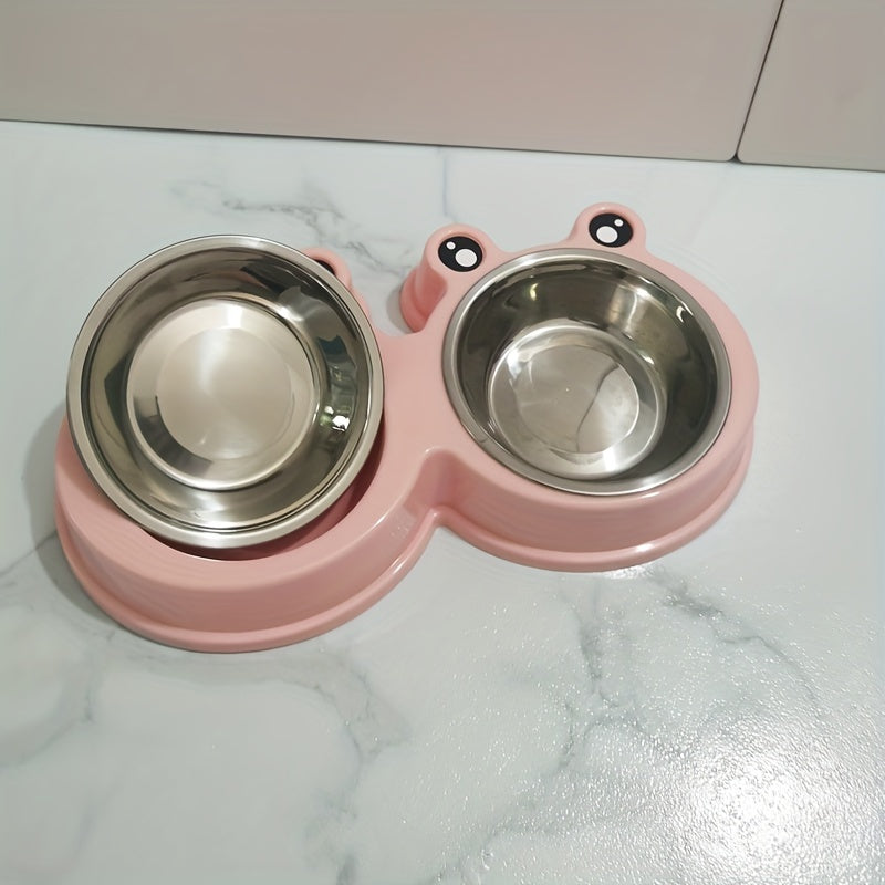 Pet Frog Design Stainless Steel Cat Double Bowl Water Food Bowls For Small Dogs Pet Cat