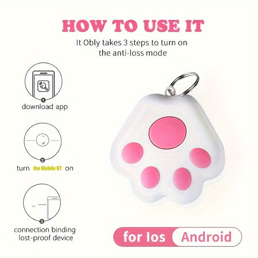 Wireless 5.0 Smart Pet Tracker - Cute Dog Paw Design, Anti-Loss Alarm Tag for Keys & Wallets, GPS Locator Compatible with iOS & Android, Long Battery Life, Pet Tracker for Android Phone
