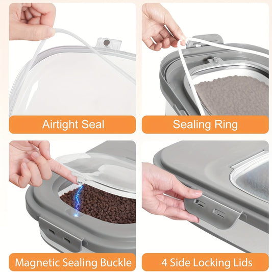 [Collapsible Pet Food Container Wheels] 20lbs Collapsible Dog Food Storage Container with Airtight Lid, Wheels, Scoop - Rectangular PP Pet Treat Container for Dry Food, Suitable for Dogs, Cats & Small Pets, Pet Snacks, Other